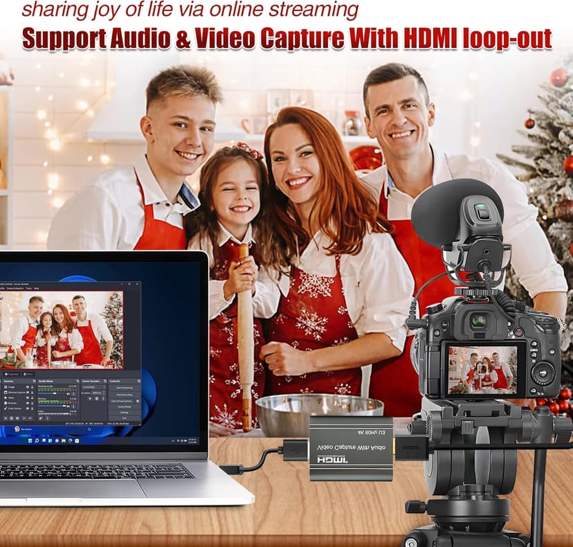 4K Video Capture Card, HDMI to USB 3.0 with Loopout for Nintendo Switch, 1080p 60fps Game Capture Device with Audio Output for Streaming, Xbox/PS4/PS5/PC, VLC/OBS/Amcap