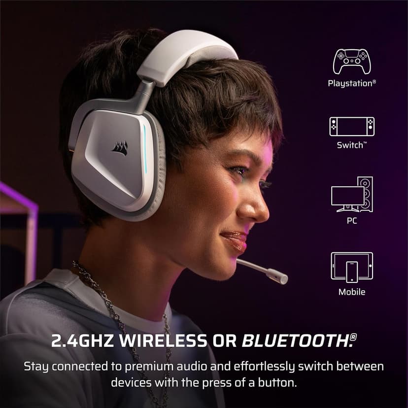 Corsair Void v2 Wireless Gaming Headset with Bluetooth for PC, PS5, PS4, Switch, Mobile – Dolby Atmos, 70 Hr Battery, Dual Wireless, Lightweight, Fast Charging – White