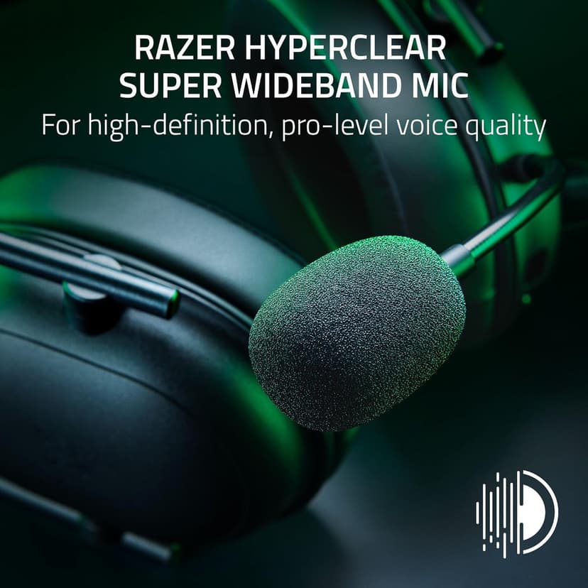 Razer BlackShark V2 HyperSpeed Wireless Gaming Headset: 280g Lightweight - THX Spatial Audio - Bendable Mic - 50mm Drivers - 2.4GHz, Bluetooth or USB - 70 Hr Battery w/USB Type C Charging - Black