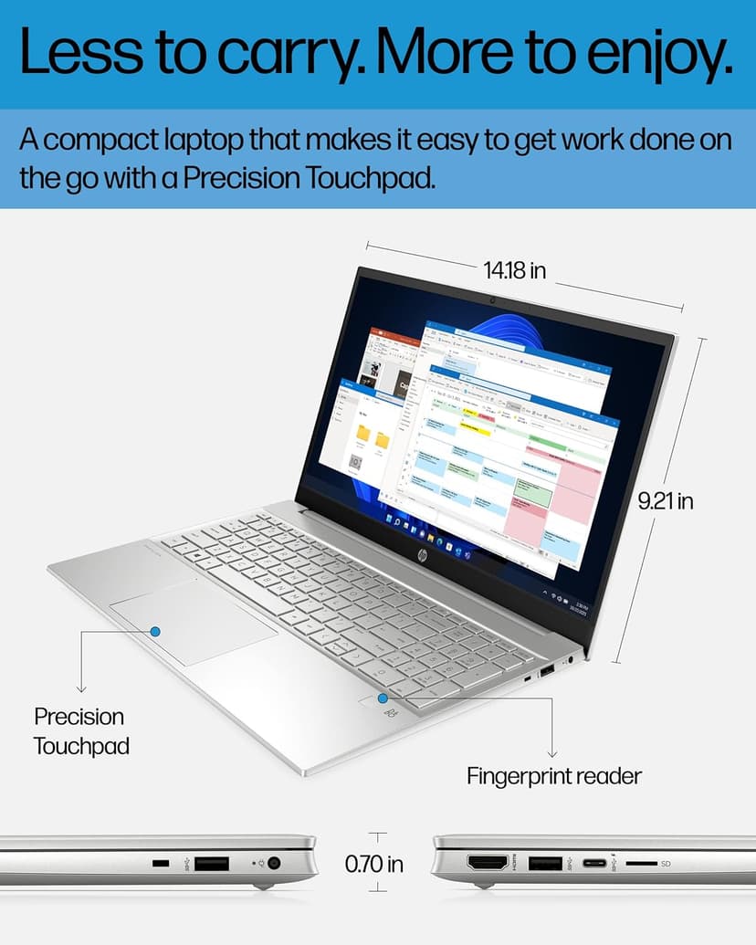 HP Pavilion 15-eg2025nr 15.6" FHD Laptop Intel Core Intel Core i7-1255U 1.7GHz 16GB RAM 512GB SSD Wi-Fi Bluetooth Webcam Windows 11 Professional(Renewed)