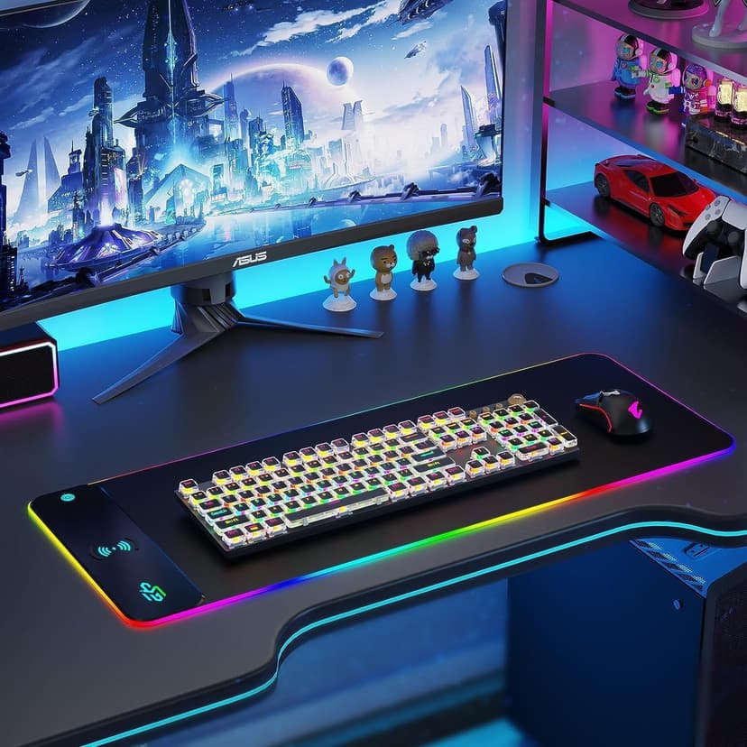 GIM Wireless Charging RGB Gaming Mouse Pad 15W, LED Mouse Mat 800x300x4MM, 10 Light Modes Extra Large Mousepad Non-Slip Rubber Base Computer Keyboard Mat for Gaming, MacBook, PC, Laptop, Desk