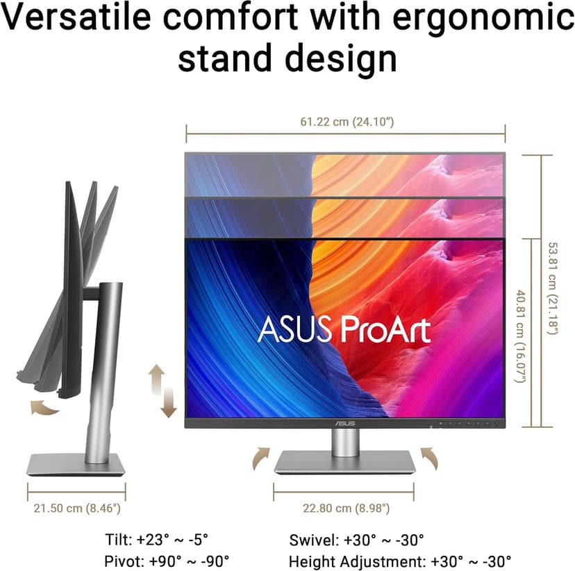 ASUS ProArt Display 27” 5K HDR Professional Monitor (PA27JCV) - 5K (5120 x 2880), IPS, 99% DCI-P3, 100% sRGB, ΔE < 2, USB-C PD 96W, Calman Verified, Color Accurate, Auto KVM, LuxPixel, 3 yr Warranty