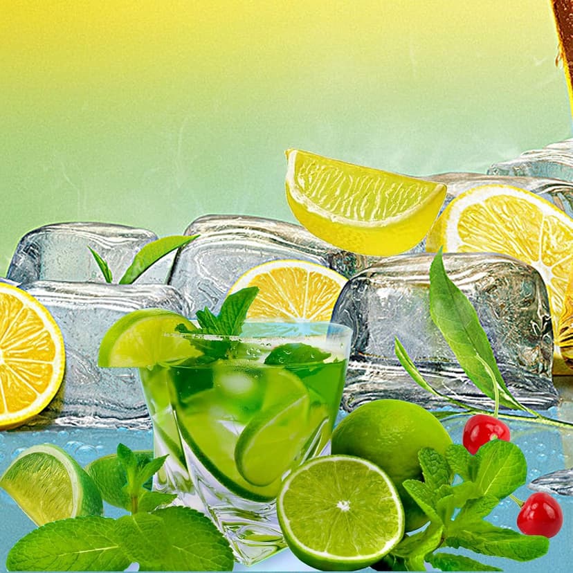 40 Pcs Fake Crushed Ice and Square Ice Rocks,10 Pcs Artificial Fruit Lemon Slices, 4 Pcs Simulation Lemon Blocks and 10 Pcs Lifelike Cherries for Home Kitchen Decoration Photography Prop