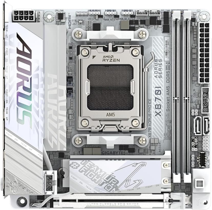 GIGABYTE X870I AORUS PRO ICE AMD AM5 LGA 1718 Motherboard, Mini-ITX, DDR5, 2X M.2, PCIe 5.0, USB-C, WIFI7, 2.5GbE LAN, EZ-Latch, 5-Year Warranty