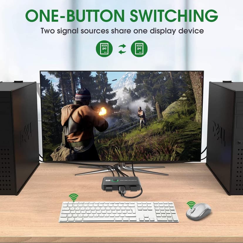 4K KVM Switch HDMI 2 Port Box, USB HDMI KVM Switches for 2 Computers Share Keyboard Mouse Printer and one HD Monitor, Support UHD 4K@60Hz, with 2 USB Cables and 2 HDMI Cables