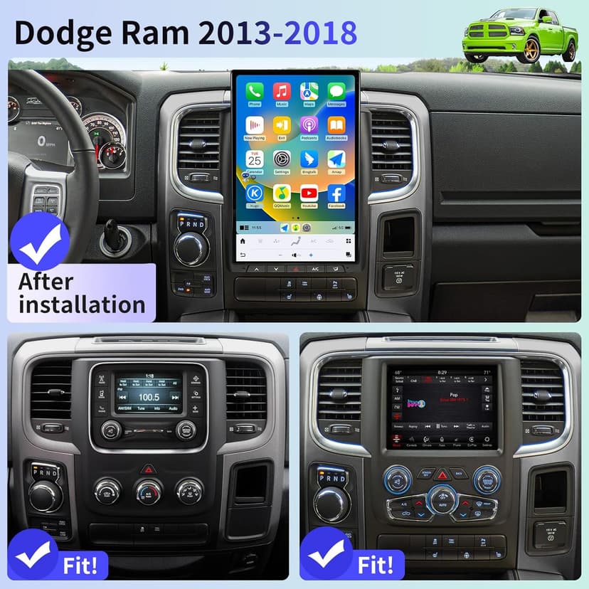 Qualcomm Car Radio for Dodge Ram 2013-2019 Stereo Replacement Head Unit 14.4 Inch 2K IPS Touch Screen Tesla Style Carplay Android Auto GPS Navigation