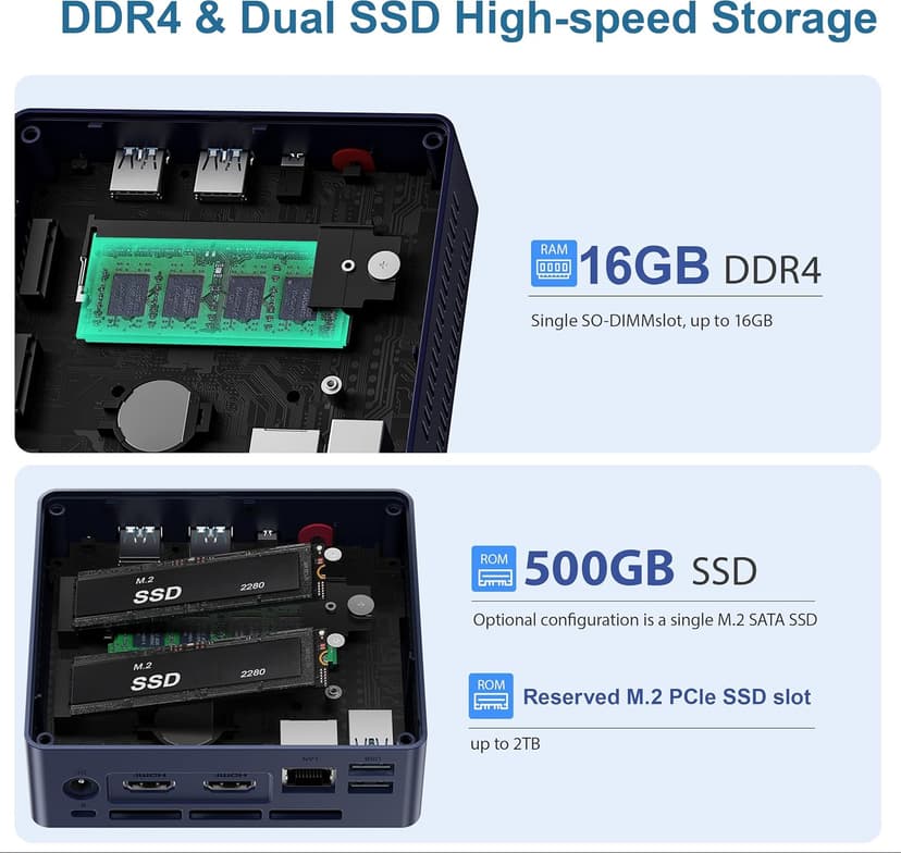 Beelink Mini PC, Mini S13 PRO Intel 13th N150(Up to 3.6GHz), 16GB DDR4 500GB SSD, Computer Support 4K Dual HDMI Display/WiFi6/BT5.2/USB3.2/WOL Home/Office