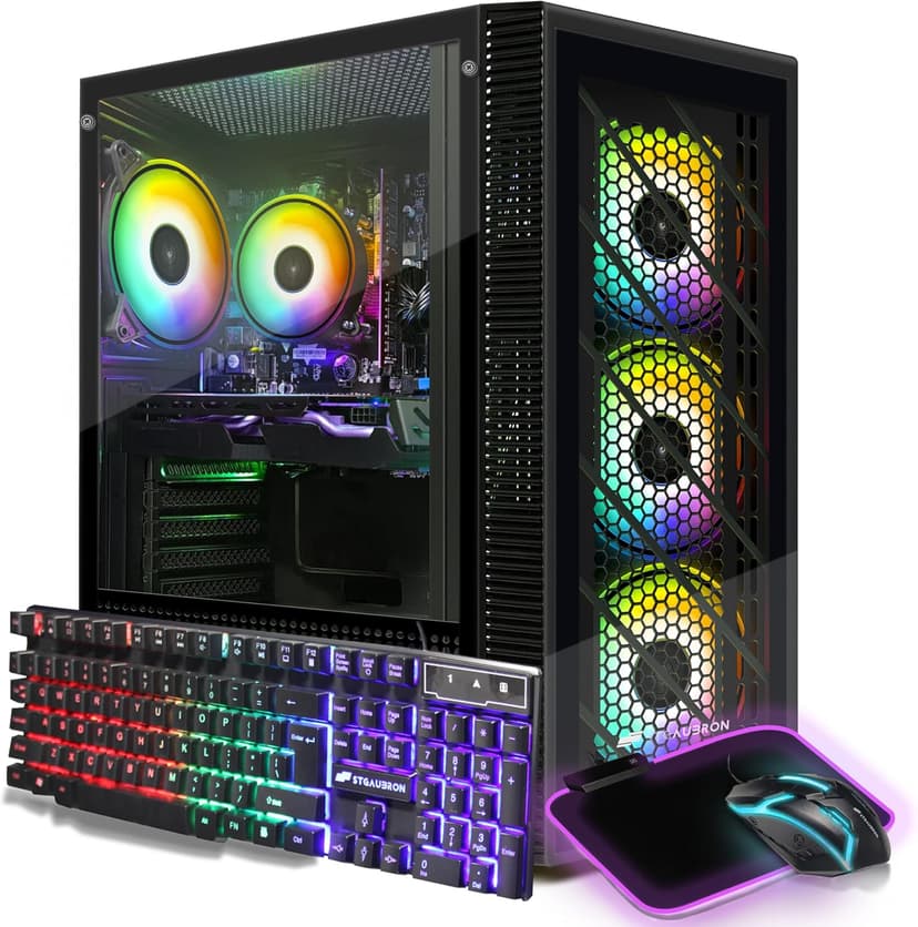 STGAubron Gaming PC Computer Desktop, Intel Core i7 up to 3.9G, Radeon RX 590 8G, 32G RAM, 1T SSD, 600M WiFi, BT 5.0, RGB Fan x 4, Windows 10 Home