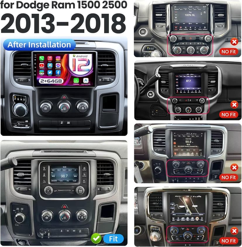 Car Radio Stereo for Dodge Ram 1500 2500 2013-2018: 9 inch Touchscreen Upgrade Radio DSP Stereo (2GB+32GB) Wireless CarPlay&Android Auto GPS Navigation 5G WiFi Bluetooth (Only fit Manual AC)