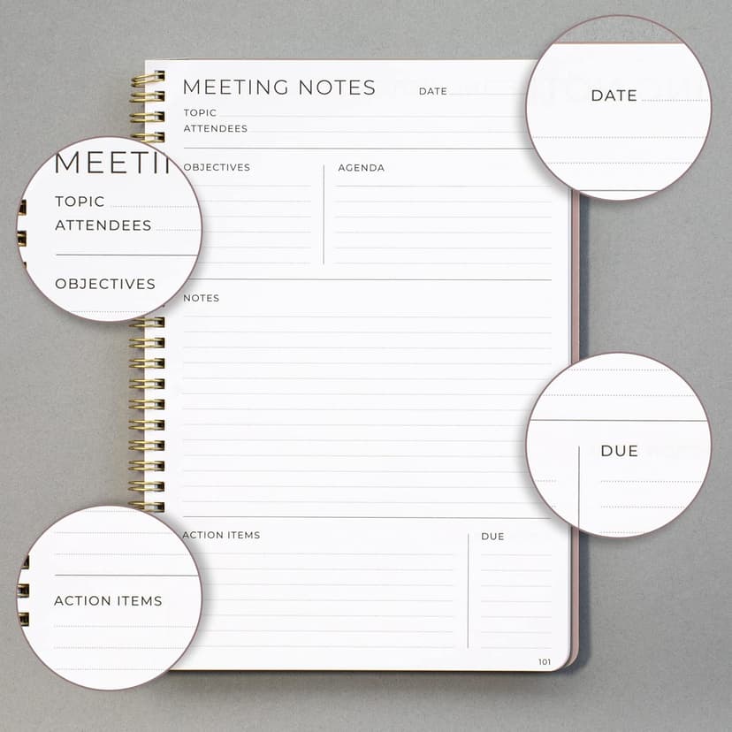 Beautiful Meeting Notebook For Work Organization - Easily Take Notes And Keep Agendas on Track - The Perfect Office Planner Supplies for Women & Men to Professionally Manage Business Projects - Pink