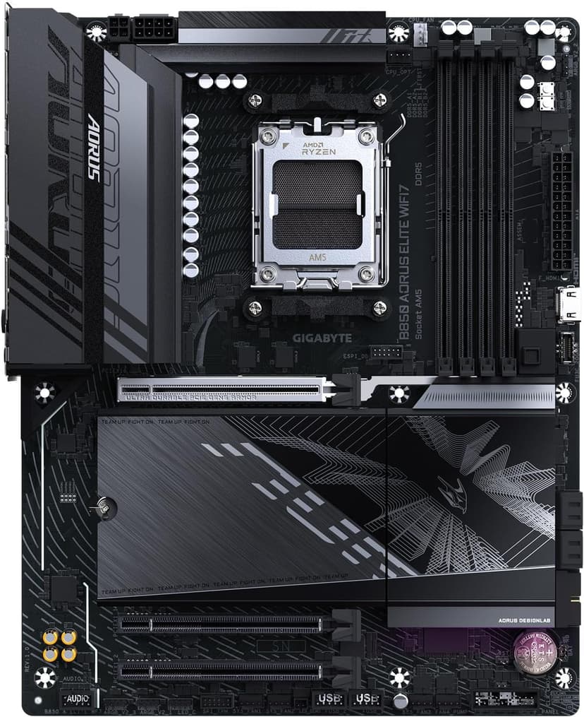 GIGABYTE B850 AORUS Elite WIFI7 AMD AM5 LGA 1718 Motherboard, ATX, DDR5, 3X M.2, PCIe 5.0, USB-C, WIFI7, 2.5GbE LAN, EZ-Latch, 5-Year Warranty