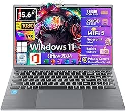 Windows11 Intel Laptop 15.6”HD Display（Celeron N5095）16GB RAM 256GB SSD Storage，With Free Office 2024 | Fingerprint Unlock | Privacy Camera | Backlit Keyboard，Suitable for Student and Business