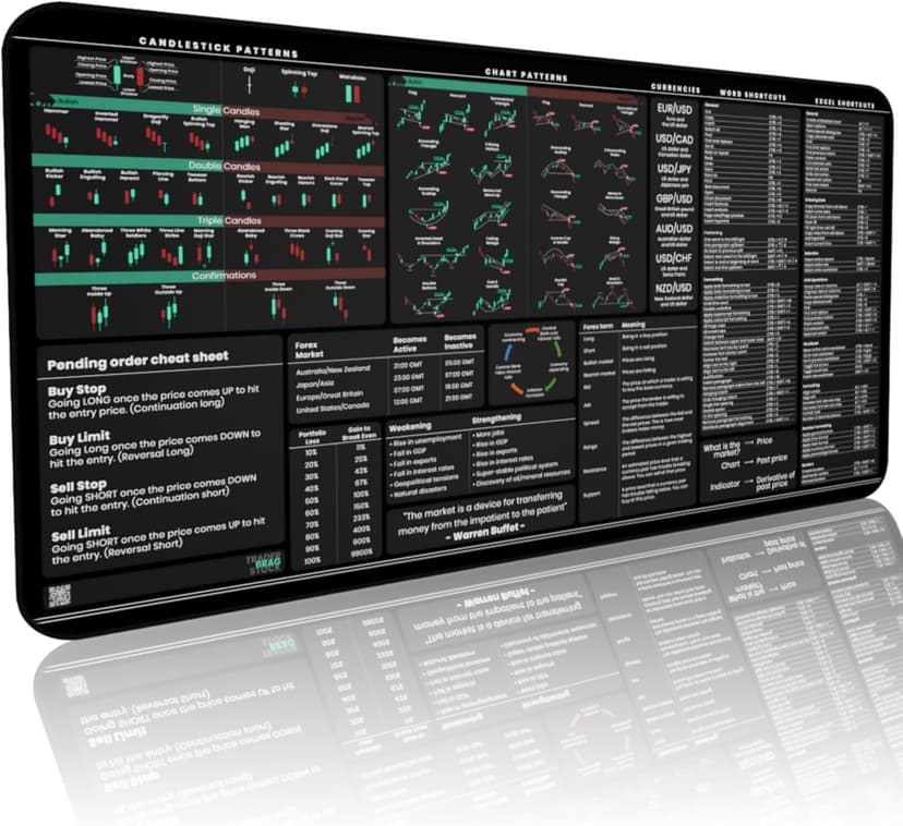 Forex Trading Desk Mat - Large Trading Mouse Pad with Candlestick Chart Patterns - Gift for Trader and Forex Investors - Forex Trading Accessories