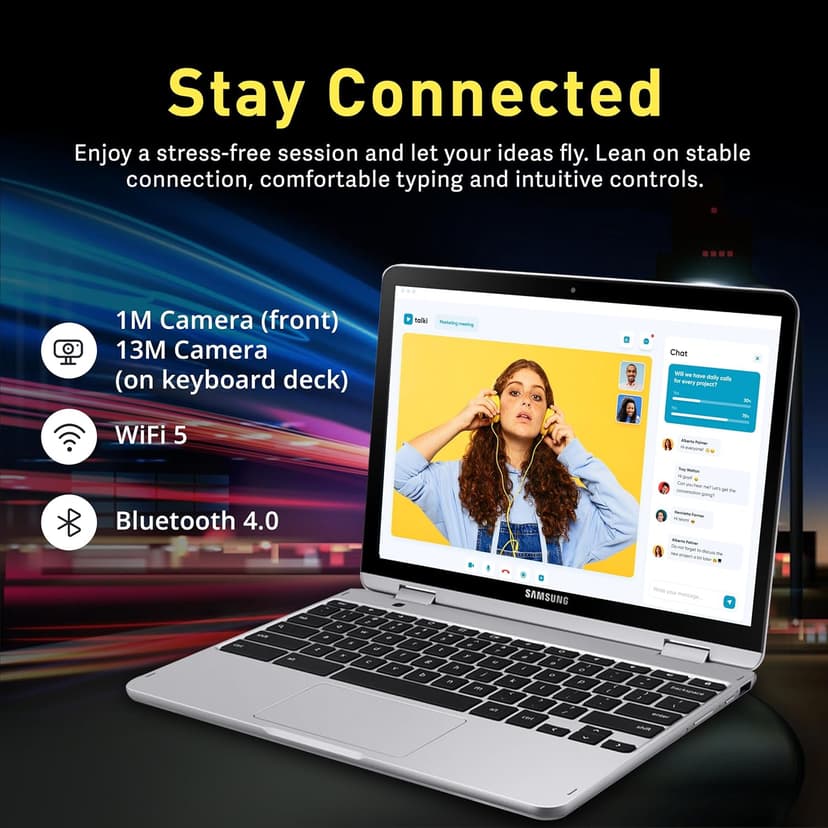 Samsung 12.2" FHD 2-in-1 Touchscreen Chromebook Plus Laptop for Business&Students, Intel Dual-Core, 4GB RAM, 224GB Storage(64GB eMMC+160GB Docking Station Set), Stylus Pen, Wireless Mouse, Silver
