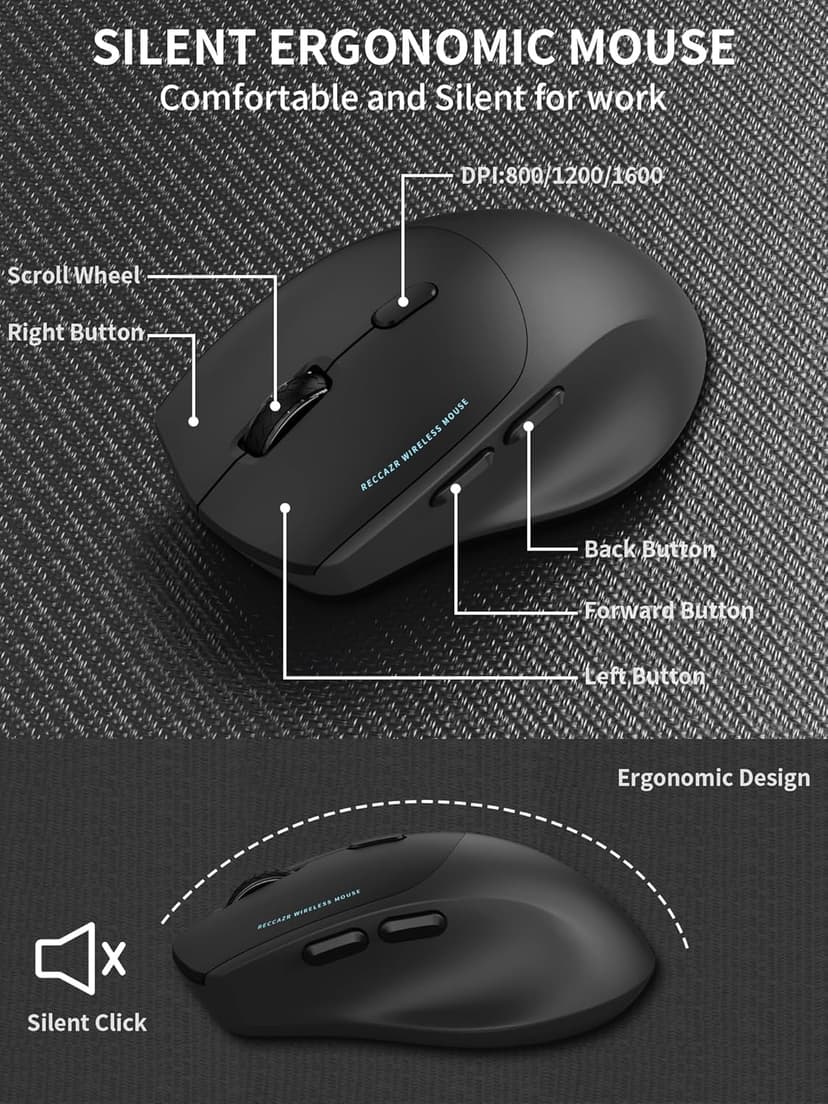 Wireless Keyboard and Mouse Combo,2.4G Full Size Wave Keys Ergonomic Keyboard with Wrist Rest for Natural Typing, 3 DPI Adjustable Ergonomic Silent Mouse for Computer/Laptop/Windows/Mac (Black)
