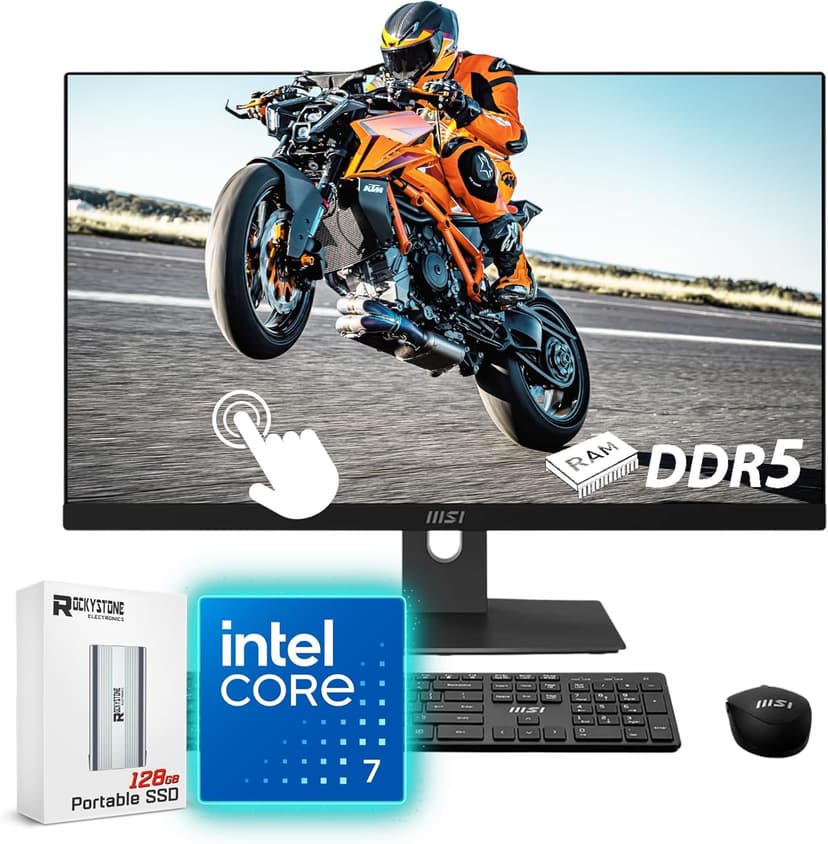 MSI Modern All-in-One, 23.8" FHD Touchscreen, Intel Core 7 150U(>i7-1335U, 5.40 GHz), Prebuilt PC, 1080p IR Webcam, WiFi 6E, Keyboard&Mouse, Windows 11 Home, Black(64GB DDR5 RAM | 1TB SSD | 1TB HDD)