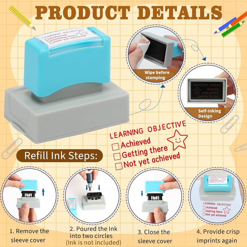 4 Pcs Teacher Stamps for Grading Self-Inking Special Accommodations Stamp Refillable Motivational Encouraging Rubber Stamp for Classroom Back to School Homework Student Dormitory Gifts