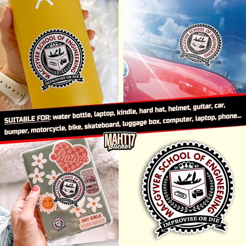 (3 Pcs) School of Engineering Stickers, School of Engineering Improvise Or Die Funny Engineer 2" Waterproof Die-Cut Vinyl Sticker Decal for Cars Bumper Laptop Water Bottles, Phone Decal Gifts 2 Inches