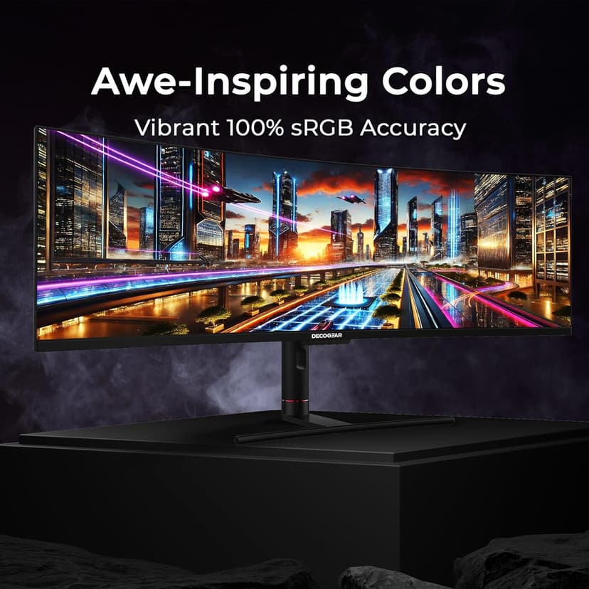 Deco Gear 49" Curved Ultrawide 5K Gaming Monitor, 32:9, 120 Hz, 101% NTSC 100% sRGB, Adjustable, Home Office and Entertainment Workstation