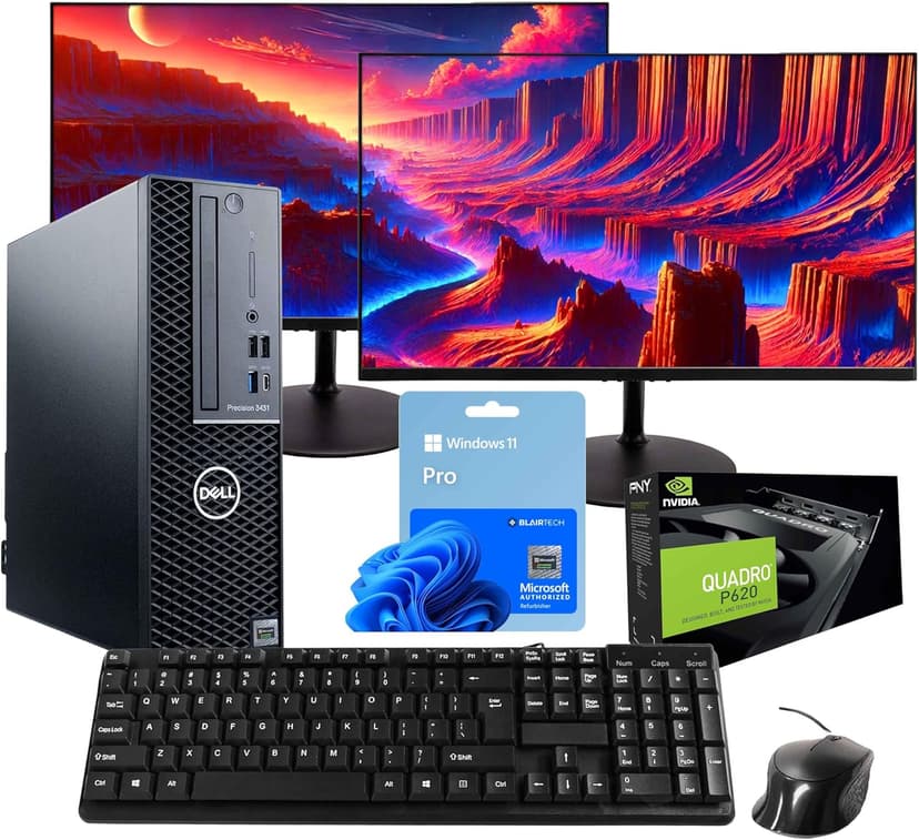 Dell Precision Workstation PC | Quadro P620 GPU - Editing & Design | Windows 11 Pro | Intel i5-9500 | 16GB RAM 1TB SSD | New 24" LCDs | Home or Office Computer | WiFi 6 AX200 + BT (Renewed)