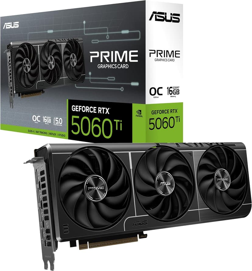 ASUS The SFF-Ready Prime GeForce RTX™ 5060 Ti 16GB GDDR7 OC Edition Graphics Card (PCIe® 5.0, 16GB GDDR7, HDMI®/DP 2.1, 2.5-Slot, Axial-tech Fans, Dual BIOS)