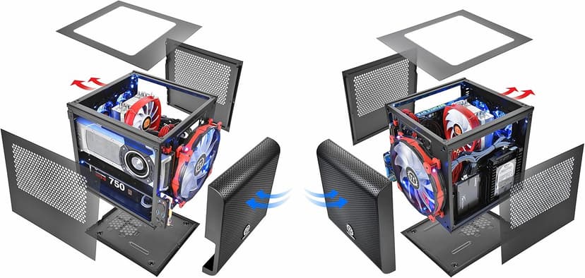 Thermaltake Core V1 SPCC Mini ITX Cube Gaming Computer Case Chassis, Interchangeable Side Panels, Black Edition, CA-1B8-00S1WN-00