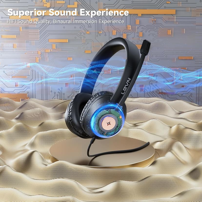 LEVN Headset with Mic, USB Headset with Microphone for PC, Headphones with Mic for Pc with Noise Canceling Microphone for Laptop, USB Headphones for Work from Home/Call Center/Open Office, Black