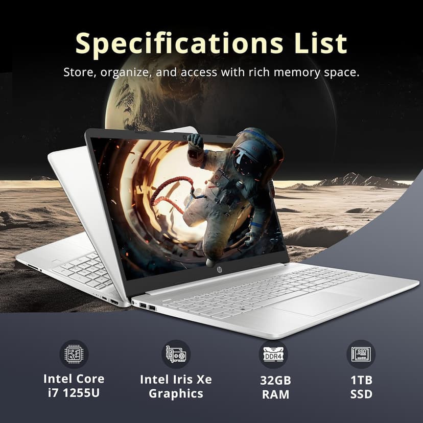 HP 15.6" FHD Touchscreen Business Laptop, Intel i7-1255U, 32GB RAM, 1TB PCIe SSD, Intel Iris Xe Graphics, Num Pad, Webcam, Windows 11 Pro, Natural Silver, 32GB Hotface USB Card