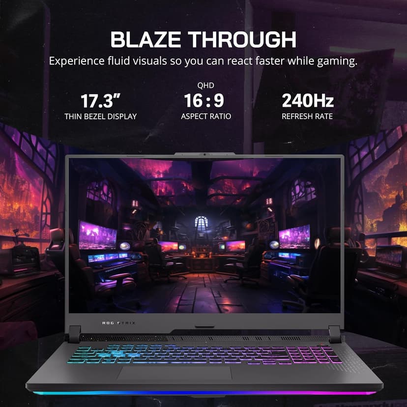 ASUS ROG Strix G17 17.3" QHD 240Hz Gaming Laptop, AMD Ryzen 9-7845HX, 64GB DDR5, 4TB PCIe SSD, NVIDIA GeForce RTX 4060, RGB Backlit Keyboard, Win 11 Pro, Gray, 128GB Hotface Extension Set