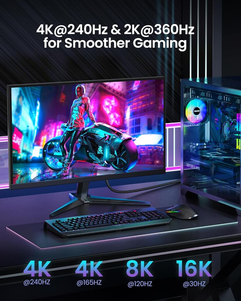 Silkland 54Gbps DisplayPort Cable 2.1 [VESA Certified], DP 2.1 Cable [16K@30Hz, 8K@120Hz, 4K@240Hz 165Hz 144Hz] HDR, HDCP DSC 1.2a, Compatible FreeSync G-Sync Gaming Monitor 5090 7900XTX, 6.6FT