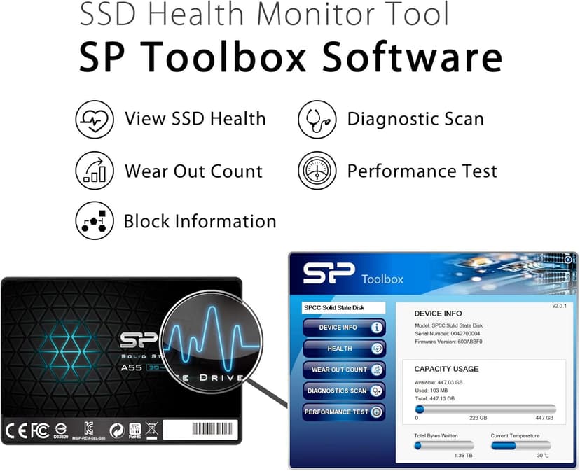 SP Silicon Power 4TB SSD 3D NAND A55 SLC Cache Performance Boost SATA III 2.5'' 7mm (0.28'') Internal Solid State Drive (SP004TBSS3A55S25)