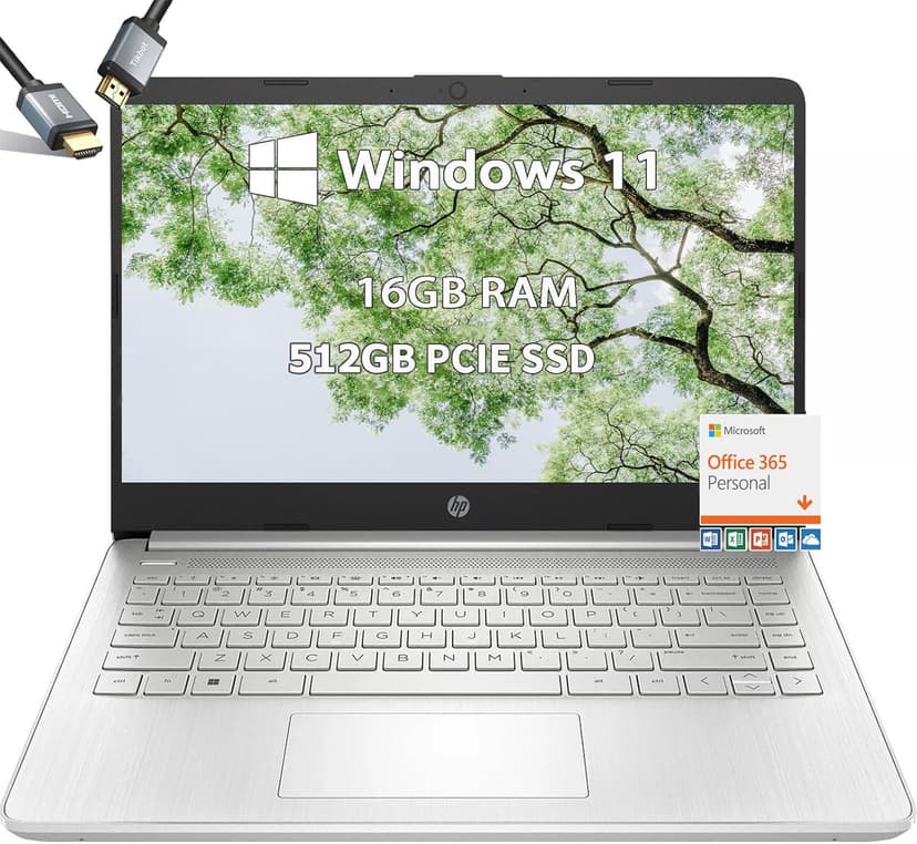 HP-14inch Laptop-Windows11 Laptop-School - Microsoft Office 365 - Quad-core Intel Processor - Long Battery Life - Ultralight Laptop for Student- Mini Laptop (16GB RAM |512GB PCIE SSD)