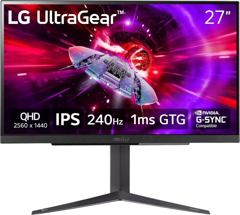LG 27" UltraGear QHD (2560x1440) Gaming Monitor, 240Hz, 1ms, VESA DisplayHDR 400, G-SYNC and AMD FreeSync Premium, HDMI 2.1, DisplayPort, 4-Pole HP Out DTS HP:X, Tilt/Height/Pivot Stand, Black