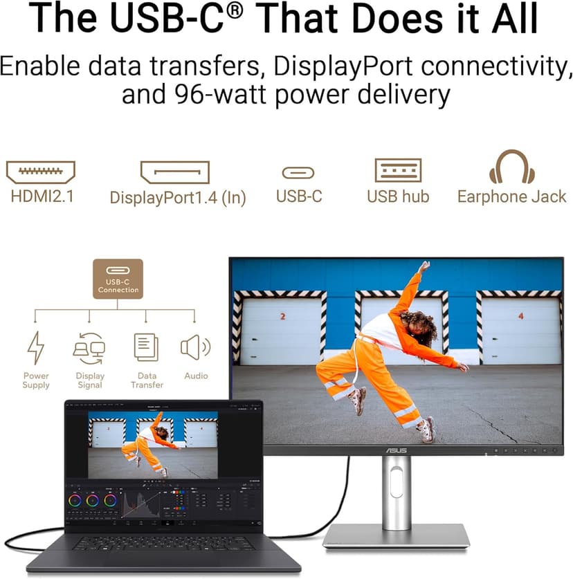 ASUS ProArt Display 27” 5K HDR Professional Monitor (PA27JCV) - 5K (5120 x 2880), IPS, 99% DCI-P3, 100% sRGB, ΔE < 2, USB-C PD 96W, Calman Verified, Color Accurate, Auto KVM, LuxPixel, 3 yr Warranty