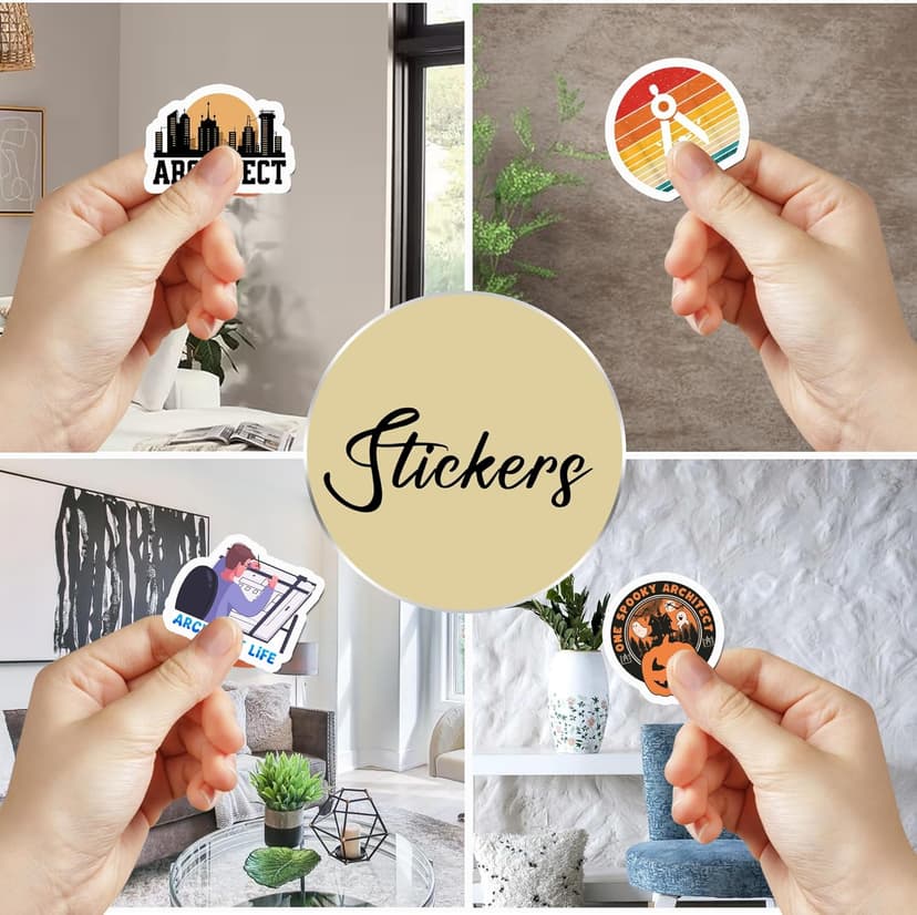 50 PCS Architect Pack Stickers Work Funny Vinyl Decals Waterproof for Adults Men Women Decor Laptop Computer Notebook Phone Cases Map Architecture Graphics Labels Art Jobs