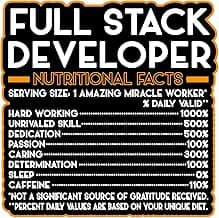 Full Stack Developer Vinyl Decal Sticker – Nutritional Facts Quote for Laptops, Water Bottles, Cars, Bumpers, Toolboxes – Gift for Coworker, Office, Birthday, Christmas – Waterproof Vinyl, Easy Peel