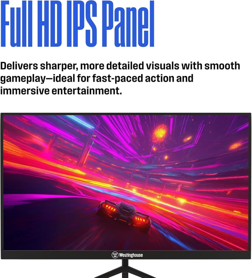 Westinghouse 27 Inch Flat Gaming Monitor, 180Hz, 1ms, AMD FreeSync Support, Low Motion Blur, 1080p Full HD IPS Display, for Office, PC & Console Games with Built in Speakers, 1x DisplayPort, 2X HDMI
