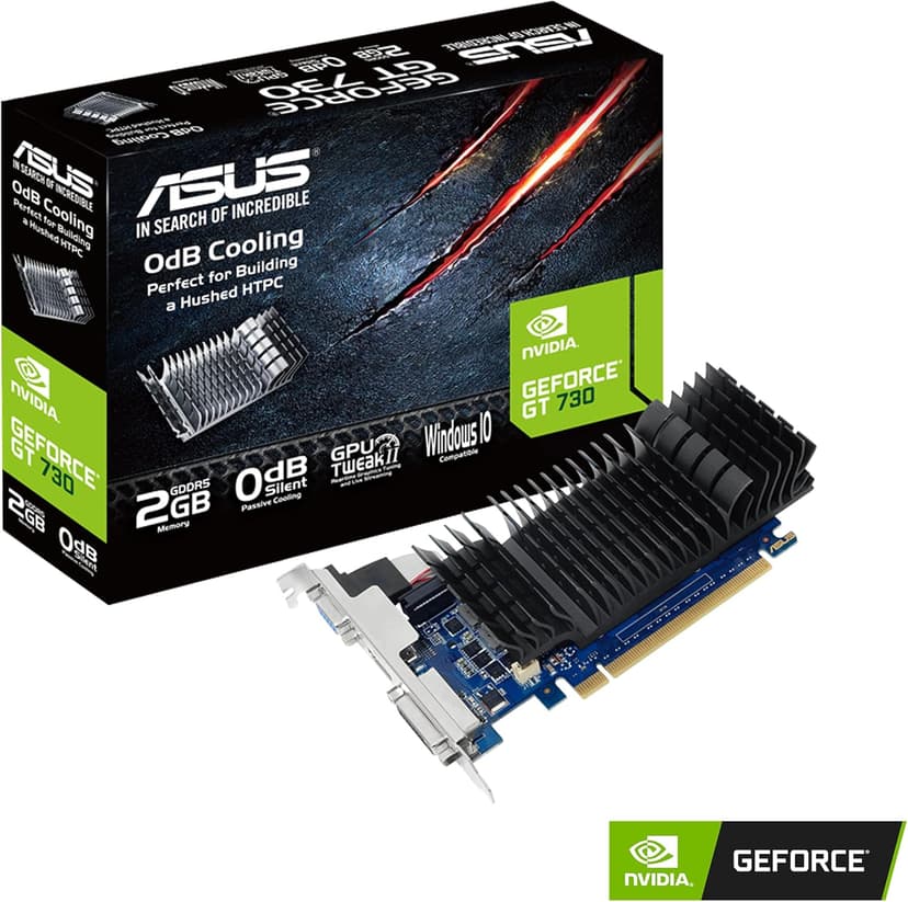 ASUS GeForce GT 730 2GB GDDR5 Low Profile Graphics Card for Silent HTPC Builds (with I/O Port Brackets)