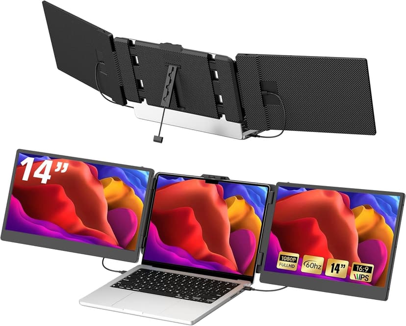 Laptop Screen Extender – 14" Portable Monitor for Laptop, Full HD 1080P IPS Display, USB-C & HDMI, Dual Speakers, 72% Color Gamut, for Work, Travel, Gaming