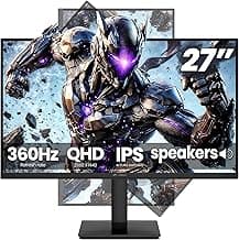 CRUA 27Inch Gaming Monitor 360HZ, QHD 1440P 120% sRGB IPS Computer Monitor with Built in Speaker, Height/Pivot/Swivel/Tilt Adjustable Vertical Monitor, Support FreeSync, DP&HDMI, Wall Mount-Black