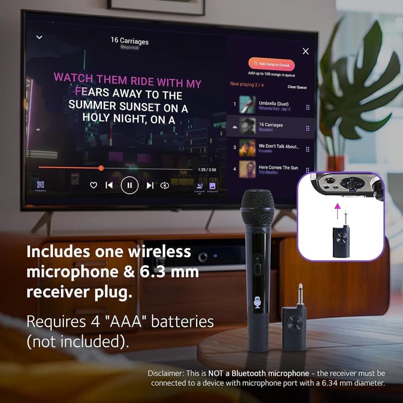 Singing Machine Portable Wireless Microphone (Black) - Premium Unidirectional UHF Wireless Mic for Singing, Speeches & Events - Cordless Mic Compatible with Karaoke Machines, PA Systems & More