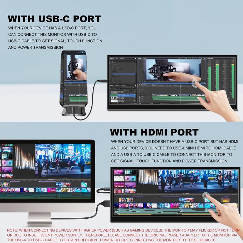 12.3 Inch Touchscreen Secondary Monitor, IPS Stretched Bar LCD Travel Touch Display 1920 * 720 HDMI USBC, Portable Touch Screen for Laptop Computer Windows Aida64 GPU CPU RAM Monitoring