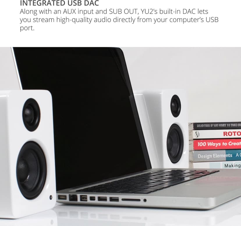 Kanto YU2GT PC Gaming Desktop Speakers | 3" Composite Drivers | 3/4" Silk Dome Tweeter | Class D Amplifier | 100 Watts | Built-in USB DAC | Subwoofer Output | Pair | Gloss Teal