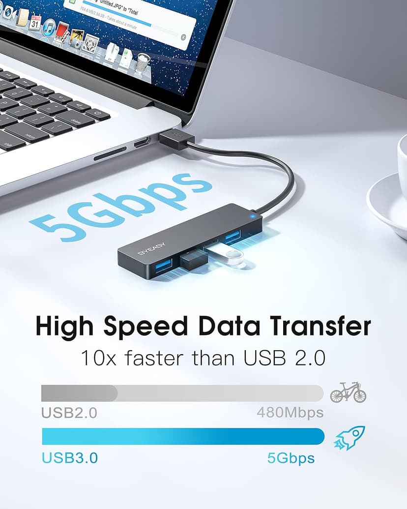 BYEASY USB Hub, Multiple USB 3.0 Hub, USBA Splitter for Laptop with Type C Power Port, Extender for Mouse, Keyboard, Flash Drive, U Disk, Printer Compatible with A Port Laptop, PC, Desktop and More