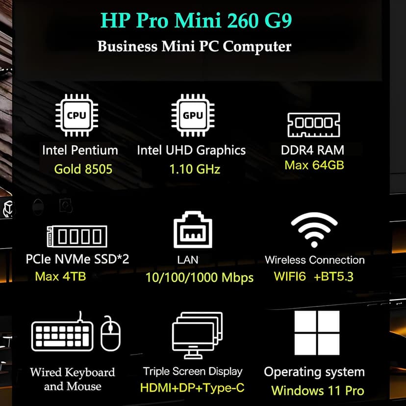 HP Pro Mini 260 G9 MFF Business Desktop Computer, Intel 5-Core Pentium Processor (Beat i3-1215U), 16GB DDR4 RAM, 512GB PCIe SSD, WiFi 6, BT 5.3, RJ45, Type-C, HDMI, DisplayPort, Windows 11 Pro, AZ-XUT