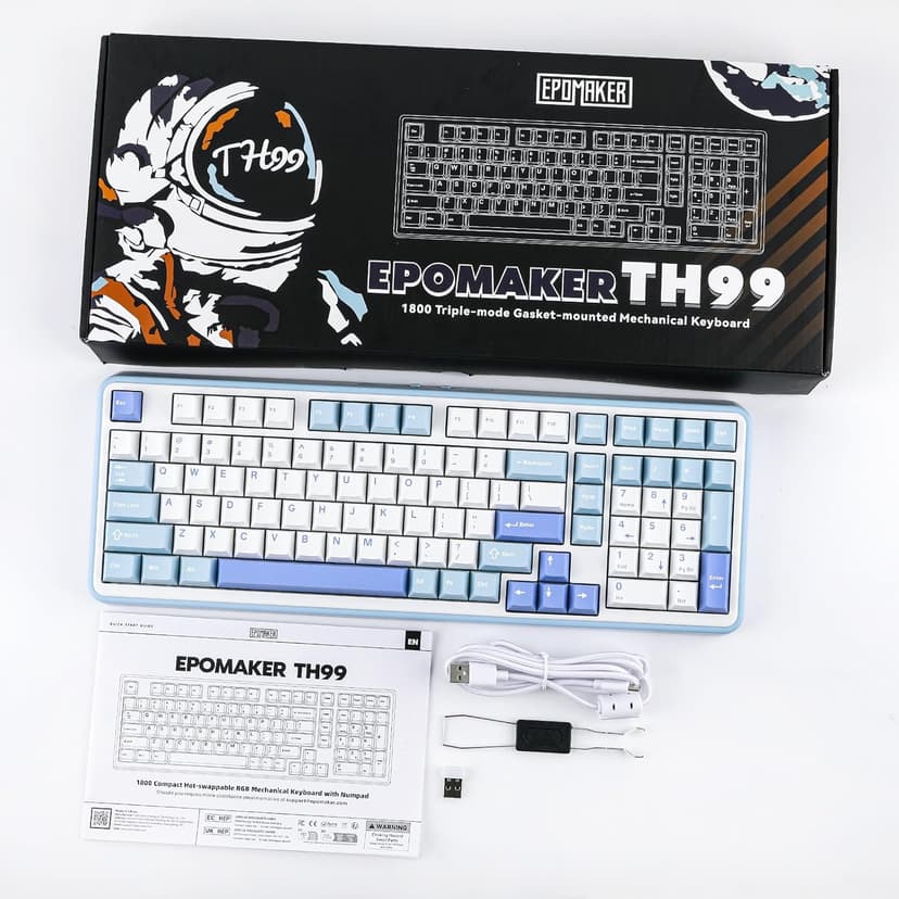 EPOMAKER TH99 Tri-Mode Wireless Mechanical Keyboard with 8000mAh Battery, Hot Swappable Custom RGB Gaming Keyboard with Numpad, Gasket Creamy for PC/Mac/Office (Blue&White)