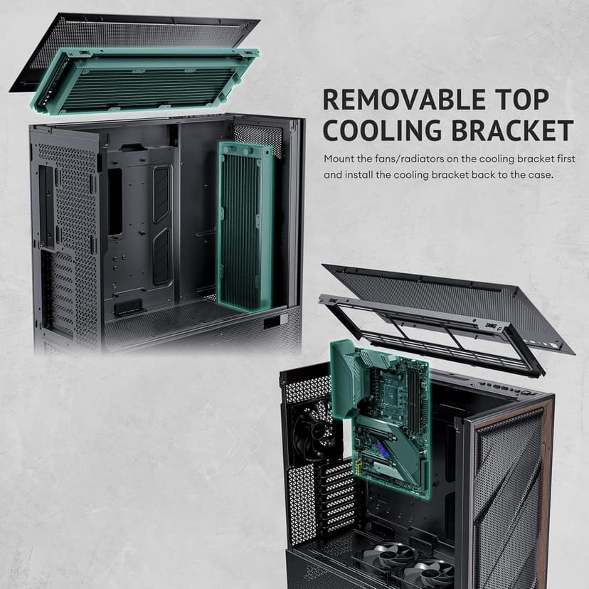 Antec Flux Pro, 6 x PWM Fans Included, High-Airflow Front Panel with Walnut Wood, iShift PSU 90° Mount, USB3.0 x 2, Type-C, 420mm Radiator Support, Temp. Display, Full-Tower E-ATX PC Case