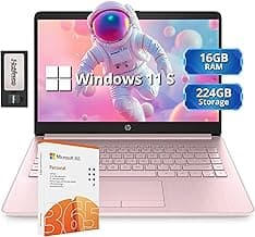 HP Stream 14" HD Lightweight Laptop, Intel Celeron N4120, 16GB RAM, 224GB Storage(64GB eMMC + 160GB Docking Station), Intel UHD Graphics, HD Webcam, 1 Year Office 365, WiFi, Bluetooth, Win 11s, Pink