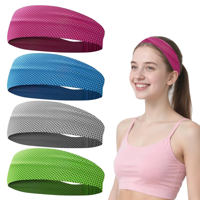 4 Pcs Cooling Headbands for Women Men Sport Sweatband for Running Yoga Cycling Hiking Workout