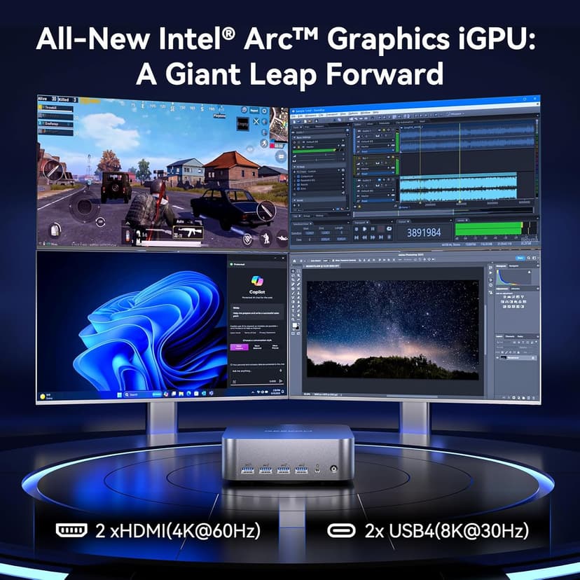GEEKOM GT1 Mega AI Mini PC,14th Intel Ultra U9-185H (Up to 5.1 GHz), 32GB DDR5 2TB M.2 NVMe PCIe Gen4 SSD, Mini Desktop Computers Windows 11 Pro, WiFi 7/BT 5.4/Dual 2.5G LAN/USB4.0/8K/3 Years Warranty